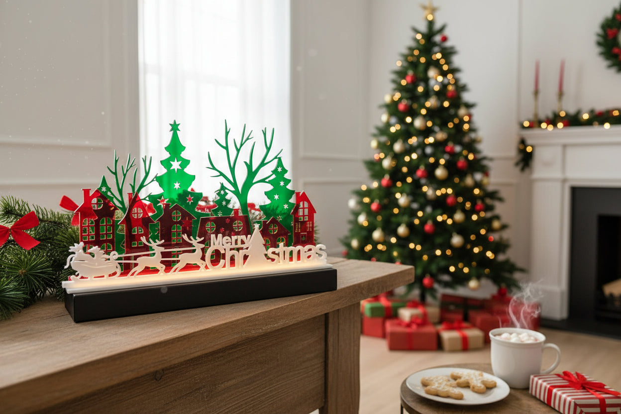 Illuminated Acrylic Christmas Village – LED Festive Table Décor