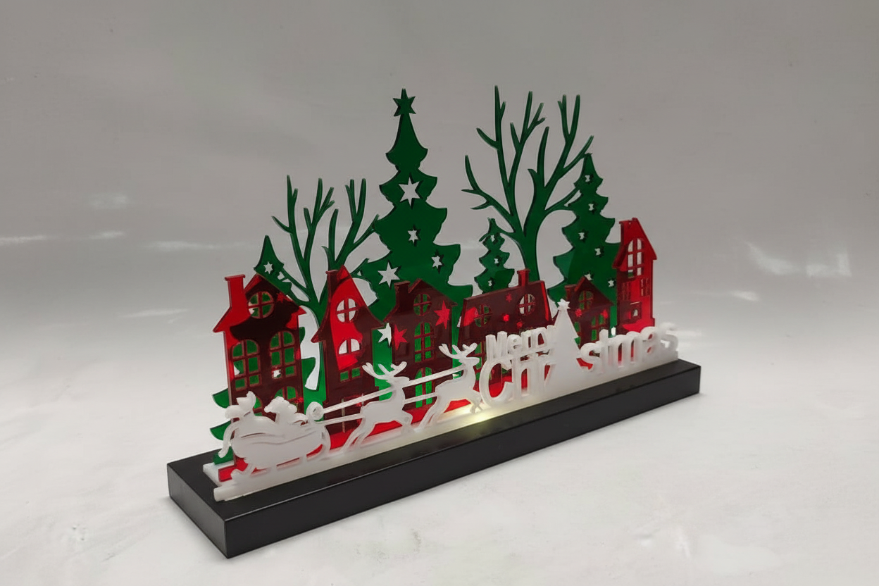 Illuminated Acrylic Christmas Village – LED Festive Table Décor