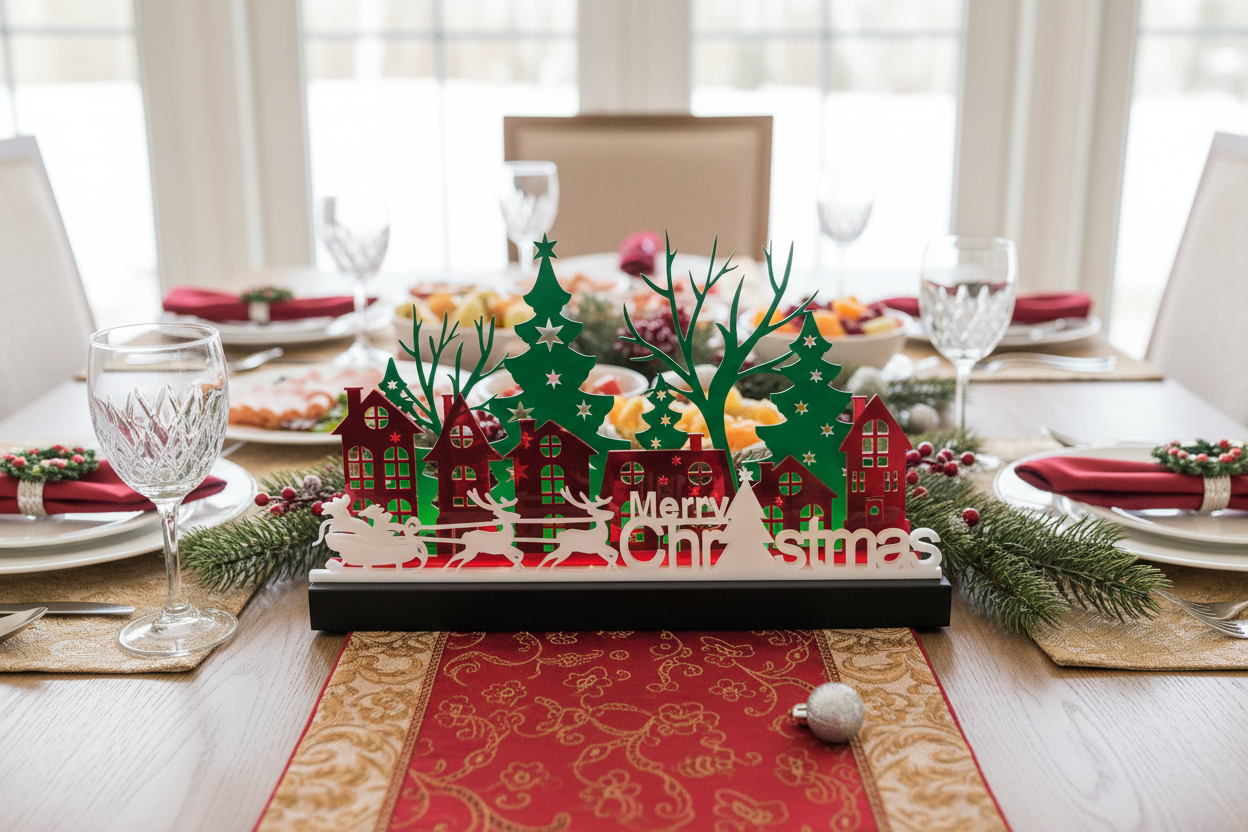 Illuminated Acrylic Christmas Village – LED Festive Table Décor