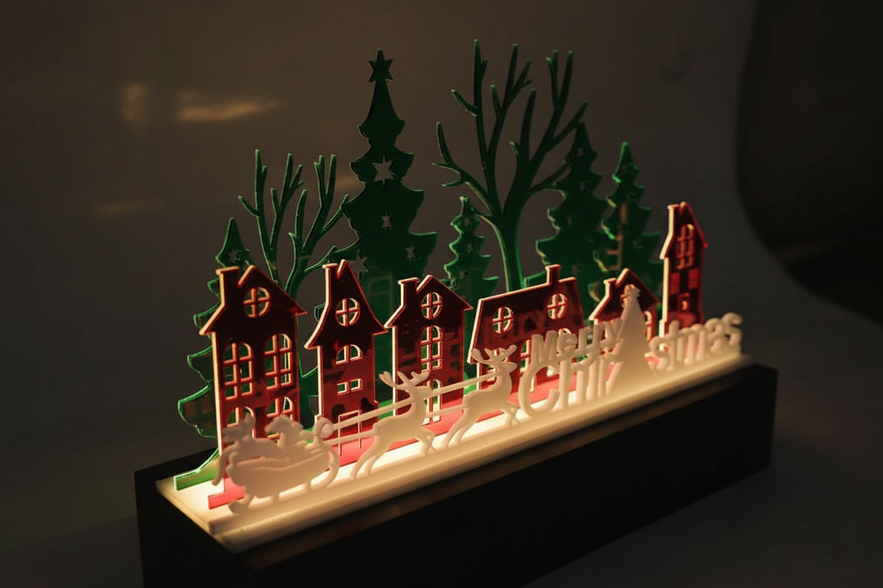 Illuminated Acrylic Christmas Village – LED Festive Table Décor